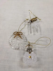 3 Vintage Avon Baumschmuck handgesponnen Glas Schneemann Kranz Rentier wunderschön - Bild 1 von 5