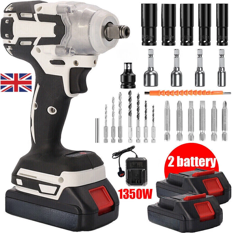 1000Nm 1/2" Cordless Electric Impact Wrench Drill Gun Ratchet Driver w/ Battery