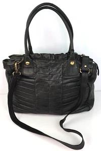 Marcus B Large Black Panelled Leather Tote Travel Shoulder bag w shoulder strap - Picture 1 of 18