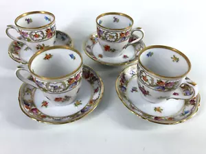 4 tazze e piattini Schumann Baviera imperatrice Dresda fiori Demitasse - Foto 1 di 9
