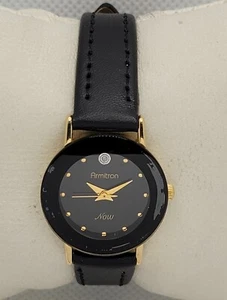 Ladies Armitron Now Gold Tone Black Dial Leather Band Watch 75/2447 K4 - Picture 1 of 9