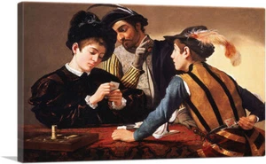 ARTCANVAS The Cardsharps 1597 Canvas Art Print by Caravaggio - Picture 1 of 14