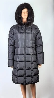 Parka/abrigo acolchado con capucha ribete de zorro negro Marc NY para mujer talla XL Foto 1 de 4