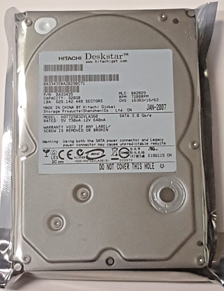 320 GB SATA Hitachi Deskstar HDT725032VLA360 7200rpm 16MB 3.5 " Hard Drive New - Image 1 of 1