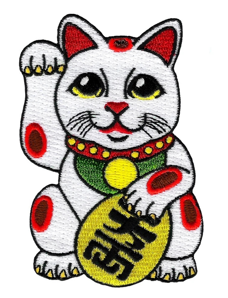 MANEKI NEKO IRON-ON PATCH embroidered JAPANESE GOOD LUCK CAT LUCKY CHARM FORTUNE - Image 1 of 4