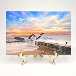 4x6 Pinguin Fantasy Ozean Landschaft Aquarell Ölgemälde Kunstdruck - Bild 1 von 6