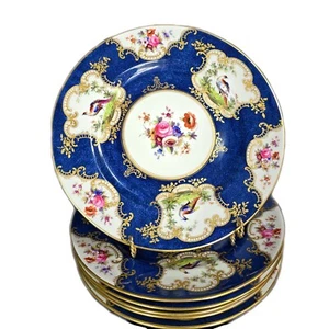 Crown Staffordshire Porcelain China Cobalt Blue Chelsea Bird Dinner Plates 10.5” - Picture 1 of 7