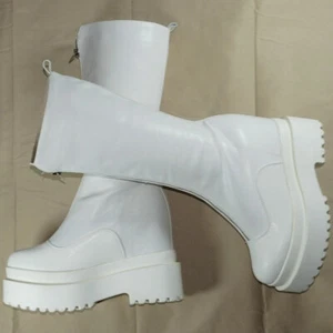 Winter High Heel Platform Pumps Shoes Women's Cow Leather Thigh High Snow Boots - Picture 1 of 23