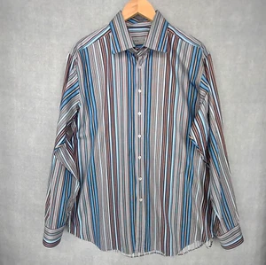 Camisa Etro Para Hombre 44 Multicolor Clásica Italiana Rayas Manga Larga Abotonada - Imagen 1 de 10
