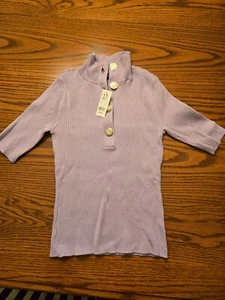 New York & Co Women’s Ribbed Button Up Henley Sweater Tee  - Free Shipping - Picture 1 of 9
