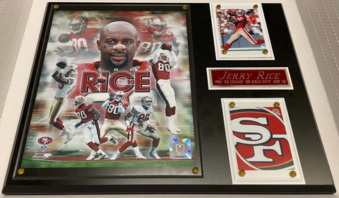 JERRY RICE 49ERS FRAMED 8X10 PHOTO + CARD -12X15 WALL PLAQUE DECOR-MAN CAVE ART Cover