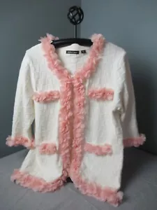 Vintage Michael Simon Basket Weave White & Pink Cardigan - Sz 1X - c5 ld - Picture 1 of 8