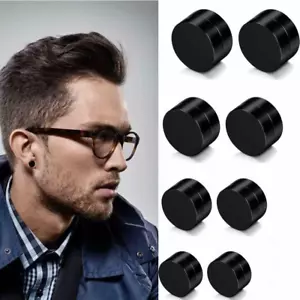 New Titanium Steel Punk Style Round Magnetic Non-Piercing Clip On Stud Earring - Picture 1 of 12