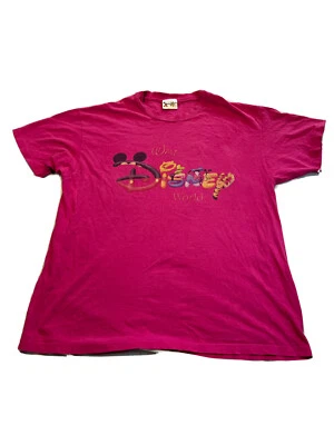Mickey Mouse T-Shirt Size XL Vintage Disney World Spellout Single Stitch Pink - Image 1 of 4