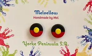 Aboriginal flag ROUND studs Melvellous earrings - Picture 1 of 2