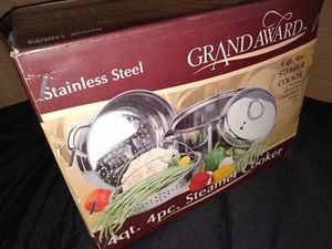 NIB GRAND AWARD 4 Qt 4 Piece Stainless Steel Steamer Cooker INDIA MADE - Picture 1 of 6