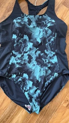 BNWT M&S Goodmove tummy control racer back black & turquoise printed swimsuit - Image 1 of 2