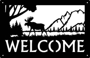 Moose & Mountain Welcome Sign with Custom Options - Made in America - Picture 1 of 4