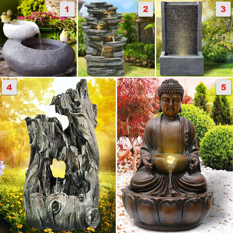 GARTENBRUNNEN ZEN BRUNNEN ZIMMERBRUNNEN SPRINGBRUNNEN KASKADENBRUNNEN 230V LED  - Bild 1 von 1