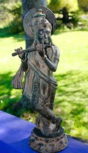 Vintage Krishna Bronze Statue lost wax cast Sculpture Handmade Balinese Art - Picture 1 of 10