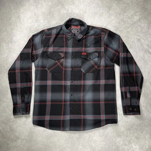 Dixxon Flannel Pearl Snap Moxie Shirt Mens Large Black Grey Red Long Sleeve - Afbeelding 1 van 17