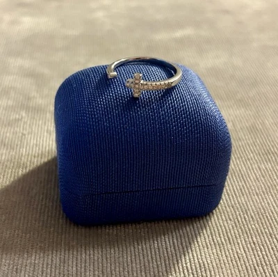 Wraparound Cross With Rhinestones Ring 925 Sterling Silver Adjustable No Tarnish - Image 1 of 4