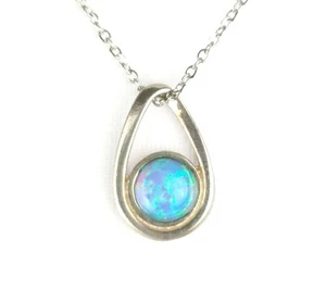 Opal Sterling Silber Halskette mit Anhänger 925 S.A.W. Gemarkt Vintage Schmuck - Bild 1 von 10