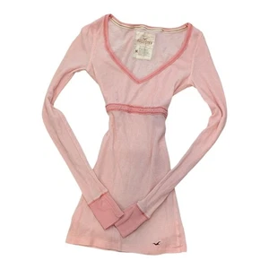 Y2K Vintage Hollister Babydoll Térmico Henley M Top Rosa Manga Larga Cuello en V  - Imagen 1 de 7
