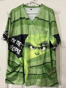 Christmas Women Nursing Uniform Scrub  Short Sleeve Top Pocket Blouse L - Picture 1 of 5