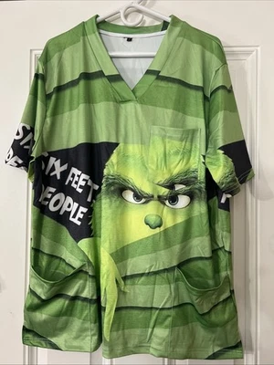 Christmas Women Nursing Uniform Scrub  Short Sleeve Top Pocket Blouse L - Image 1 of 4