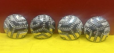 Lot 4 Art Nouveau Antique Black Glass Buttons Silver Luster geometric Cut Glass - Image 1 of 4