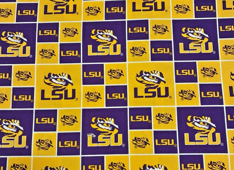 LSU Tigers Cotton Fabric 1 1/2 yards NCAA Football Louisiana State University - Image 1 of 4