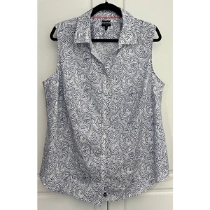 Camisa Talbots Mujer Sin Mangas Abotonada Azul/Blanco Estampado Geométrico Talla 18W - Imagen 1 de 7