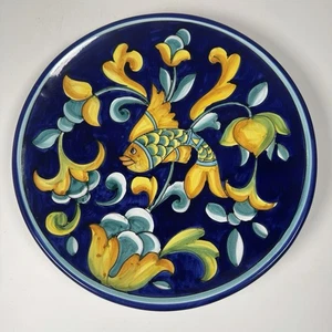 Plato de pared grande de cerámica italiana Deruta con decoración de peces. Pintado a mano - Imagen 1 de 7