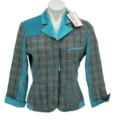 Blazer Max & Co Patchwork Lana Mohair Mujer 10 Azul Cuadros Preppy Steampunk NUEVO Foto 1 de 4