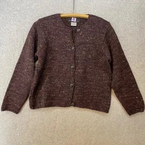 Peruvian Connection Cardigan Med Purple Open Knit Button Front Wool Linen Blend - Picture 1 of 6