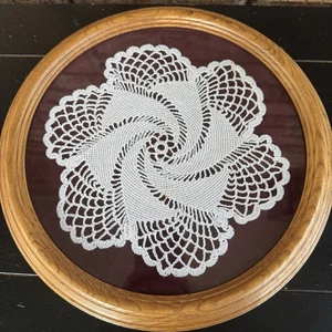 Arte de tapete vintage enmarcado tejido a mano en marco de madera redondo decoración de pared colgante - Imagen 1 de 5