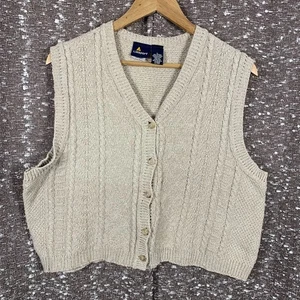 Chaleco vintage Liz Wear para mujer grande beige suéter tejido con cable botones Academia EE. UU. - Imagen 1 de 8