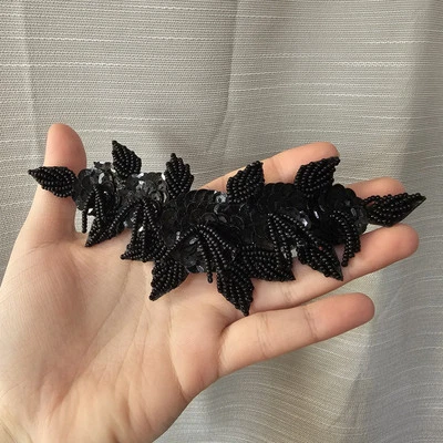 Vtg BLack BEADED HAIR BARRETTE French Floral Tassel UP DO HAIR Clip ACCESSORY  - Image 1 of 4