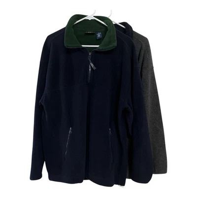 Lote de 2 Pulôveres de Lã Masculinos Vintage Trader Bay – Meio Zíper Azul Marinho e Cinza - Imagem 1 de 4