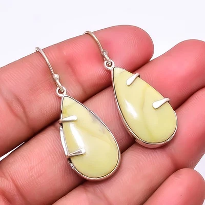 Natural Serpentine 925 Sterling Silver Earring 1.64" E15, Christmas Gift - Image 1 of 4