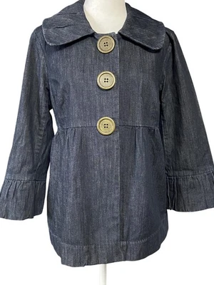 Chaqueta INC Mujer Mediana Denim Botón Frontal Cuello Ancho Manga 3/4 Retro Foto 1 de 4