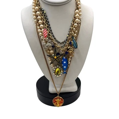 Betsey Johnson Bold MultiStrand Fish Nautical Lucite Anchor Crab Pearl Necklace  - Image 1 of 4
