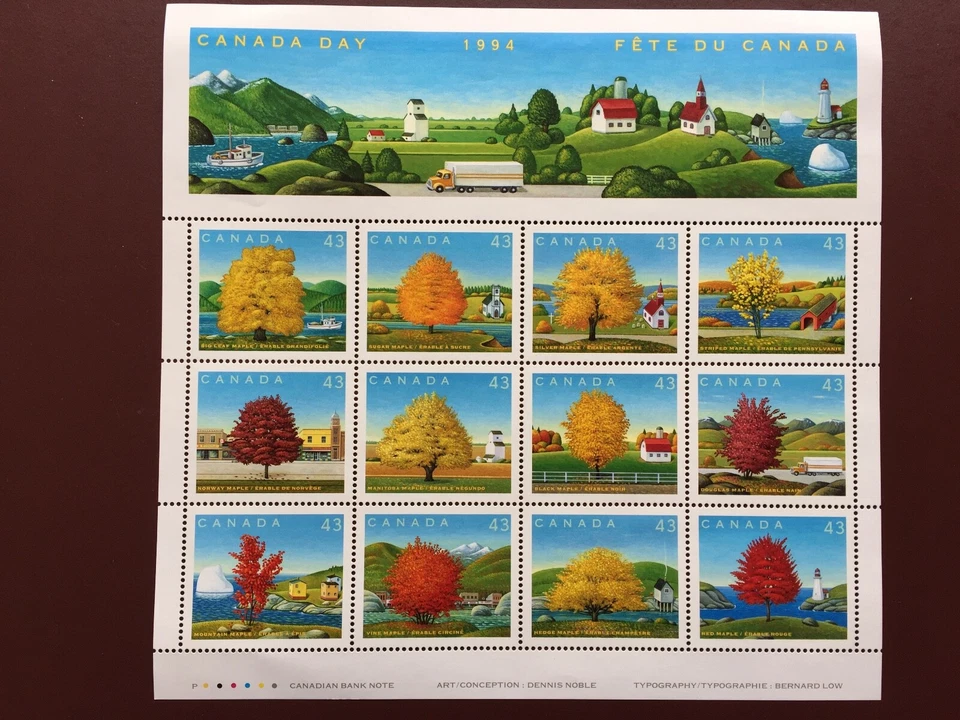 Canada Stamp Souvenir Sheet - 1994  43-cent CANADA DAY - MAPLE TREES Sheet of 12 - Image 1 of 1
