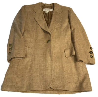 Blazer Escada Marrón Seda Texturizado 38 IT 1-Btn Chaqueta Abrigo Forrado Pasarela Auténtico Foto 1 de 4