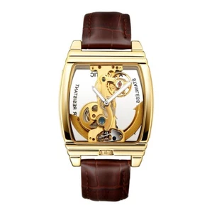 Luxury Men's gold Bridge Transparent Mechanical Skeleton Watch Christmas Gift - Picture 1 of 5