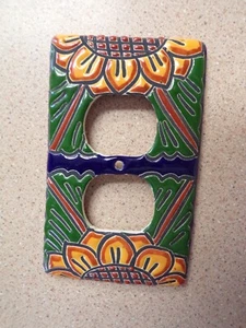 Authentic Real Talavera Electric Double Outlet Plate Cover, Handmade & Painted - Picture 1 of 5