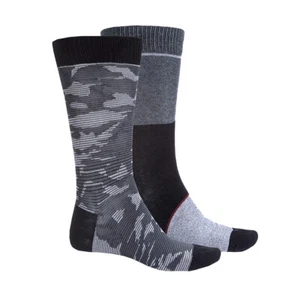 Frye Camo Crew Socks 2 Pairs Mens Poly Cotton Blend Black Grey - Picture 1 of 6