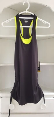 Camiseta sin mangas John Deere pequeña para mujer negra neón amarilla verde lazos laterales fruncidos nueva Foto 1 de 4