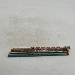 Vintage Planters Mr. Peanut Nuts Snack Lot of 5 Wood Lead Pencil New NOS - Picture 1 of 7